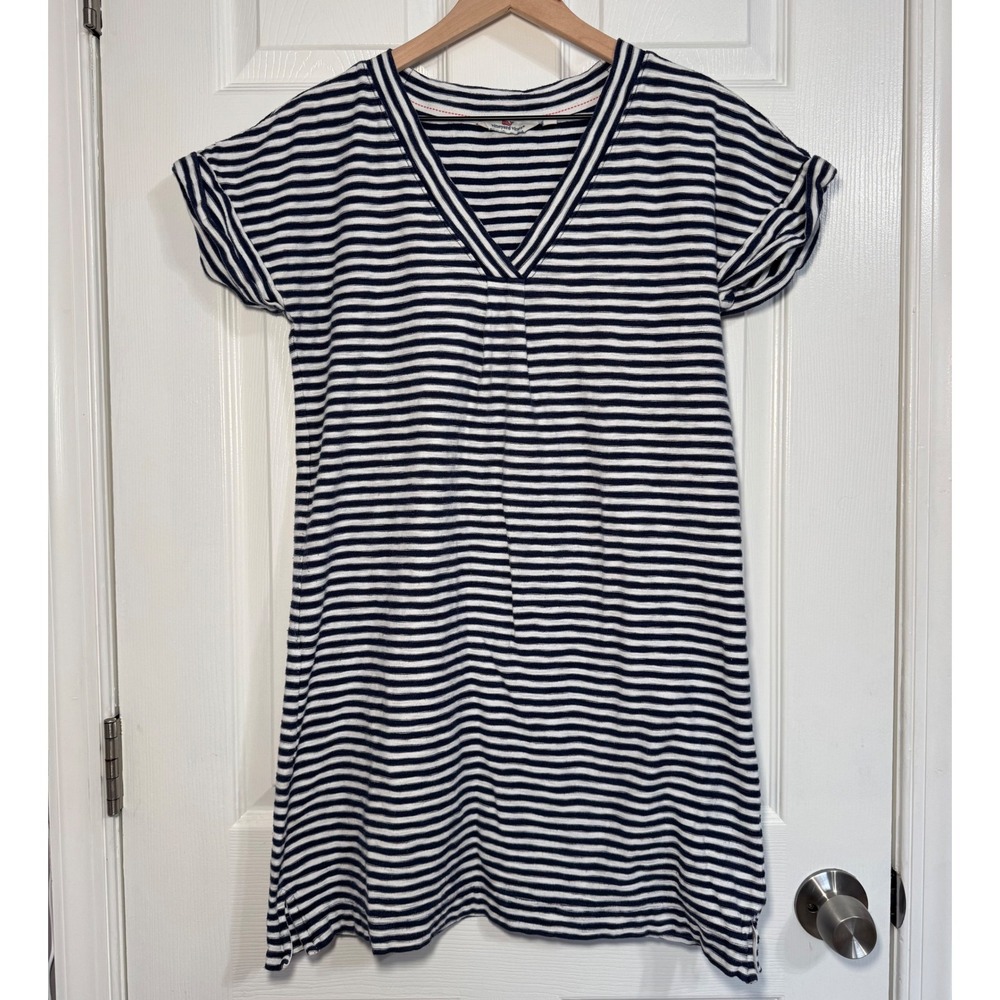 Vineyard Vines Dress Navy Blue White Striped Cotton Relaxed Casual S